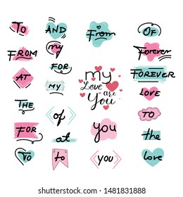 Catchwords Valentine's day Collection Romantic Commitment with Handwritten font.  I Love You. Illustration catchwords.  Engagement invitation card