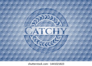 Catchy blue badge with geometric background. Vector Illustration. Detailed.