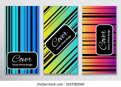 Catchy cover gradient stripe backdrop. Contrast cover for front of holiday invitation. Layout with black stripes on colorful gradient background for marketing purpose.