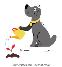 Catchy flat illustration of dog watering 