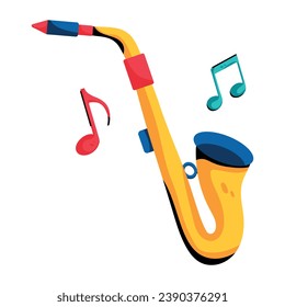 Catchy flat style icon of tenor saxophone