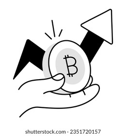 Icono de crecimiento de bitcoin dibujado a mano  