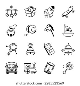 A Catchy Sketchy Icons Set of Toys

