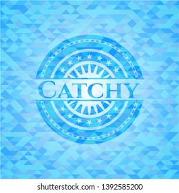Catchy sky blue emblem with triangle mosaic background