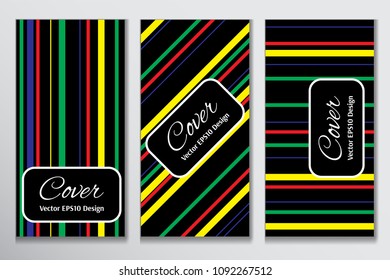 Catchy vector cover band front page. Colorful strip on black background layout for corporate purpose. Contrast cover for front of ad.