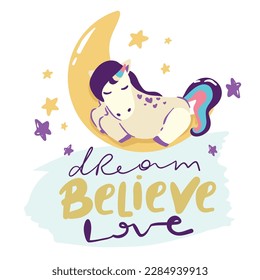 Catcorn. Lovely cartoon cat unicorn face and lettering text on white background. Cute vector for clothing print and children t-shirt for girl