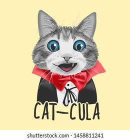 cat-cula slogan with cute cat in Dracula costume illustration