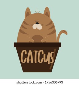 Catcus - gato gracioso en flowerpot.
Es bueno para la impresión textil, la infancia, el afiche, la tarjeta y el diseño de regalos.