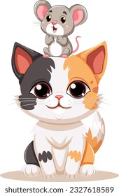 Cate and mouse friends cartoon character illustration