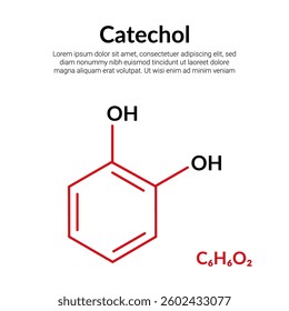 Catechol, organic compound, molecular structure formula, suitable for education or chemistry science content. Vector illustration