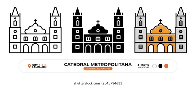 Ícone da Linha da Catedral Metropolitana. Cidade do Panamá Panamá Panamá, Símbolo de Cor Capital, Sinal de Resfriamento, Traço Editável.