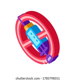 Vector de iconos de la prohibición de inyección por categorías. Signo de prohibición de inyección isométrica categórica. ilustración de símbolo aislado de color