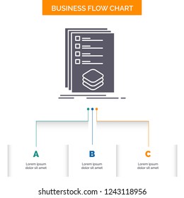 Categories, check, list, listing, mark Business Flow Chart Design with 3 Steps. Glyph Icon For Presentation Background Template Place for text.