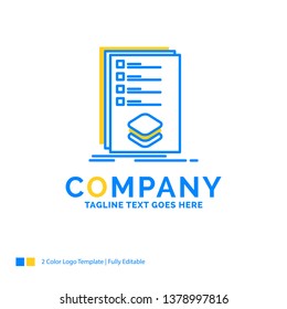 Categories, check, list, listing, mark Blue Yellow Business Logo template. Creative Design Template Place for Tagline.