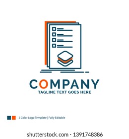 Categories, check, list, listing, mark Logo Design. Blue and Orange Brand Name Design. Place for Tagline. Business Logo template.