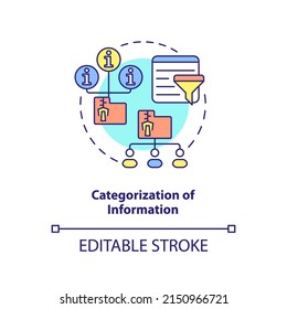 Categorization Of Information Concept Icon. Assignment Of Information Industry Abstract Idea Thin Line Illustration. Isolated Outline Drawing. Editable Stroke. Arial, Myriad Pro-Bold Fonts Used