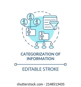 Categorization Of Information Turquoise Concept Icon. Information Industry Assignment Abstract Idea Thin Line Illustration. Isolated Outline Drawing. Editable Stroke. Arial, Myriad Pro-Bold Fonts Used