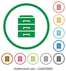 Categorize flat color icons in round outlines on white background