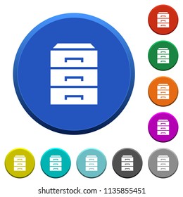 Categorize round color beveled buttons with smooth surfaces and flat white icons