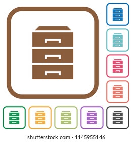 Categorize simple icons in color rounded square frames on white background