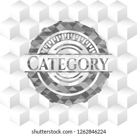Category grey badge with geometric cube white background
