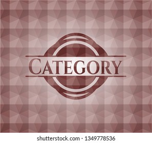 Category red seamless emblem or badge with abstract geometric polygonal pattern background.