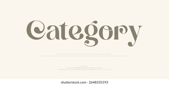 Category sans serif alphabet font logo and number. Classic Lettering Minimal Fashion Designs. 