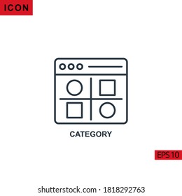 Icono de vector de categoría en fondo blanco. Icono de línea de ilustración para gráficos, interfaces de medios impresos y diseño web.
