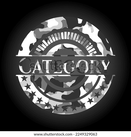 Category written on a grey camo texture 