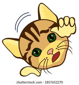 cat,emoji falls from a cliff and tries to climb back, simplistic facial expression vector illustration, simple hand drawn emoticon, funny cartoon character