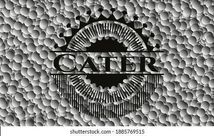 Cater black emblem with grey bubbles background. Vector Illustration. Detailed. 