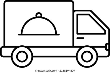 caterer cargo vehicle vector line icon design, Retail Food delivery service symbol, Touch less Meal Courier Sign, Grocery pickup stock illustration, Outdoor Catering Van Concept,