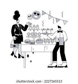 Ilustración abstracta del vector conceptual de la restauración. La alimentación para sobrevivir al virus, la nutrición de seguridad del coronavirus, alimentos preparados en un restaurante fresco, distanciamiento social, metáfora abstracta de cuarentena.