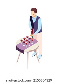 Catering and banquets isometric composition with isolated human character on blank background vector illustration