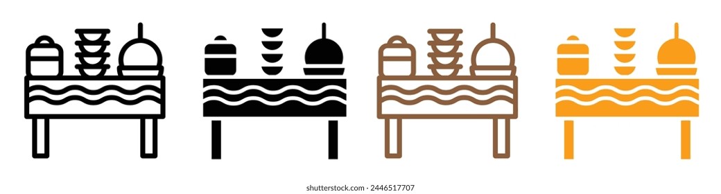 Catering buffet self table in restaurant banquet service icon. hotel food tray or dish for lunch and dinner at dining event symbol