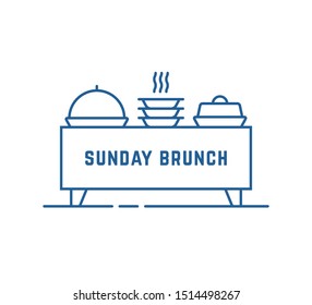 catering buffet or sunday brunch icon. concept of business lunch time or smorgasbord hour. flat stroke trend modern feast logotype lineart graphic art design isolated on white background