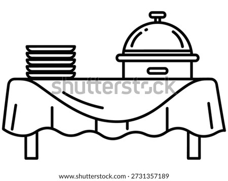 Catering Buffet Table with Plates and Food Cloche