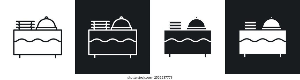 Catering buffet vector icon set in black and white. EPS 10 illustration