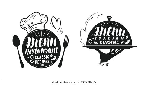 Catering, canteen concept. Illustration for design menu restaurant or cafe. Lettering, calligraphy vector illustration