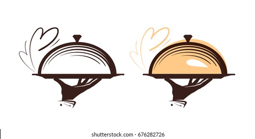 Catering, cloche logo. Icon for design menu restaurant or cafe. Vector illustration