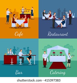 Catering concept icons set with cafe and bar symbols flat isolated vector illustration 