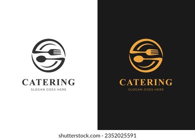 Catering or diner logo icon design with fork and spoon element for restaurant culinary logo symbol