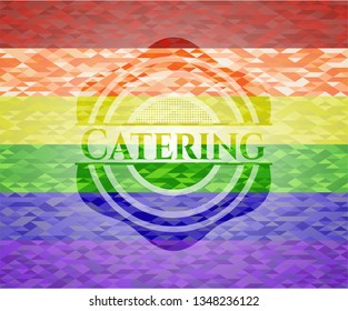 Catering emblem on mosaic background with the colors of the LGBT flag