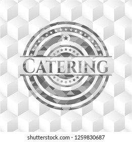 Catering grey emblem. Retro with geometric cube white background