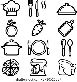 Kollektionssatz für Catering-Symbole. Bearbeitbarer Strich.