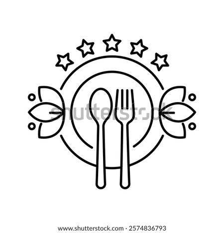 Catering icon. Menu, cafe, restaurant, spoon, fork, knife and plate icon set in line. Catering logo. Food and drink logo. Cafe logo icons. Tableware Vector illustration