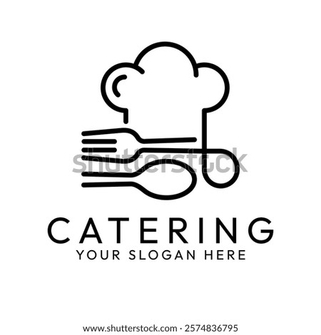 Catering icon. Menu, cafe, restaurant, spoon, fork, knife and plate icon set in line. Catering logo. Food and drink logo. Cafe logo icons. Tableware Vector illustration