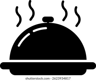 Conjunto de iconos de restauración. Contiene tenedor, cuchara, cuchillo, plato, cloche, bandeja, sombrero de chef, bebida, comida, mesa de comedor y camarero. Cubiertos o vajilla en restaurante, cocina. Ilustración vectorial