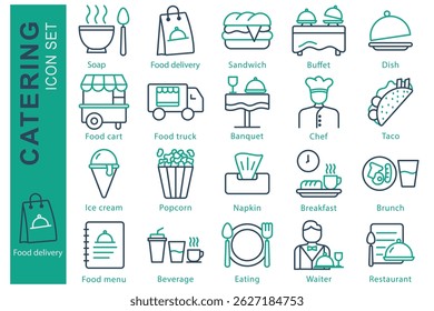 Catering icon set. line icon style. containing icon soup, buffet, dish and more. catering element vector illustration