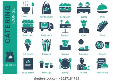 Catering icon set. solid icon style. containing icon soup, buffet, dish and more. catering element vector illustration
